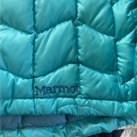 Marmot Turquoise Quilted Down Puffer Zip Coat Women’s Size large - Picture 4 of 7